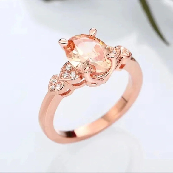 Elegant Rose Gold Morganite and Zircon Ring - Picture 1 of 6